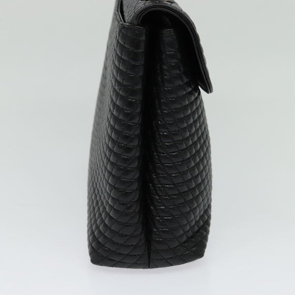 BALLY Quilted Hand Bag Leather Black Gold Auth BA3175