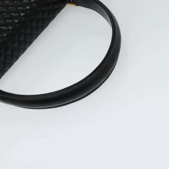 BALLY Quilted Hand Bag Leather Black Gold Auth BA3175