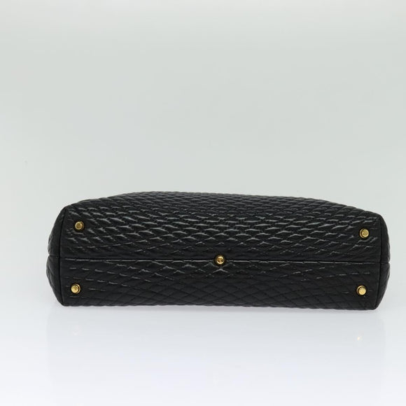 BALLY Quilted Hand Bag Leather Black Gold Auth BA3175