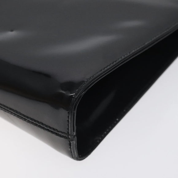 Salvatore Ferragamo Gancini Chain Shoulder Bag Patent Black Gold Auth BA3201