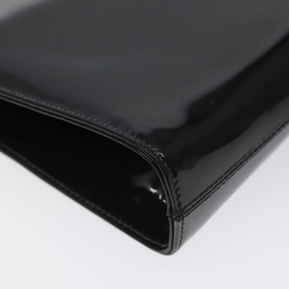 Salvatore Ferragamo Gancini Chain Shoulder Bag Patent Black Gold Auth BA3201