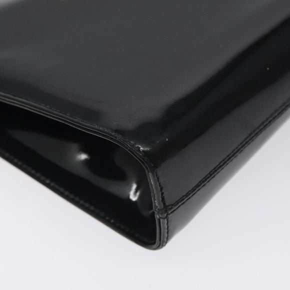 Salvatore Ferragamo Gancini Chain Shoulder Bag Patent Black Gold Auth BA3201