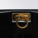 Salvatore Ferragamo Gancini Chain Shoulder Bag Patent Black Gold Auth BA3201-14