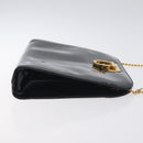 Salvatore Ferragamo Gancini Chain Shoulder Bag Patent Black Gold Auth BA3201-4