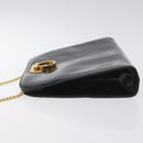 Salvatore Ferragamo Gancini Chain Shoulder Bag Patent Black Gold Auth BA3201-5