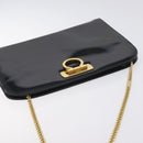 Salvatore Ferragamo Gancini Chain Shoulder Bag Patent Black Gold Auth BA3201-6