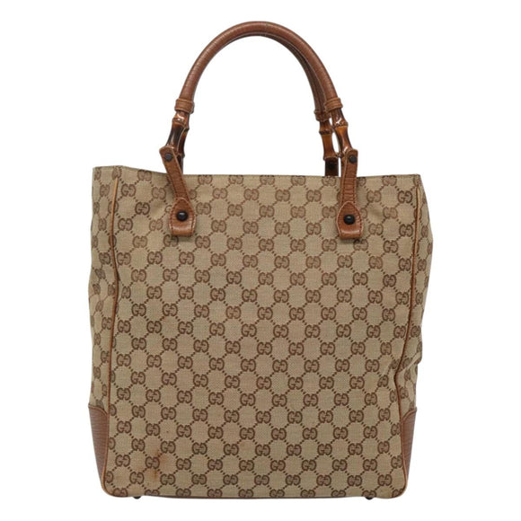 GUCCI GG Canvas Bamboo Hand Bag Beige 112530 Auth BA3203