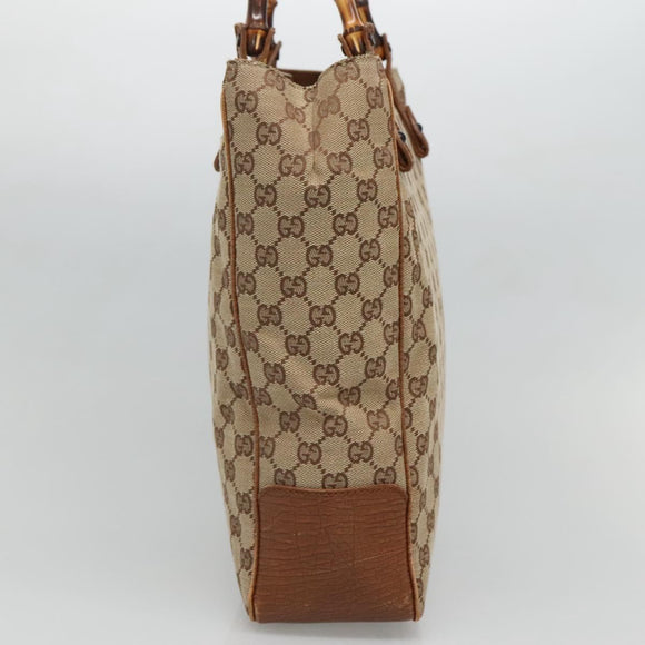 GUCCI GG Canvas Bamboo Hand Bag Beige 112530 Auth BA3203
