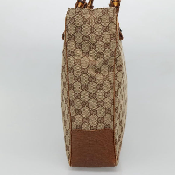 GUCCI GG Canvas Bamboo Hand Bag Beige 112530 Auth BA3203