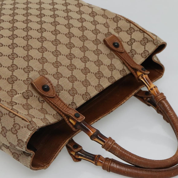 GUCCI GG Canvas Bamboo Hand Bag Beige 112530 Auth BA3203