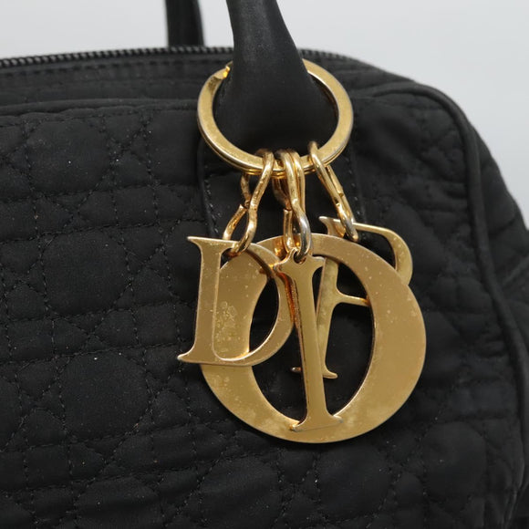 Christian Dior Canage Hand Bag Nylon Black Gold Auth BA3208