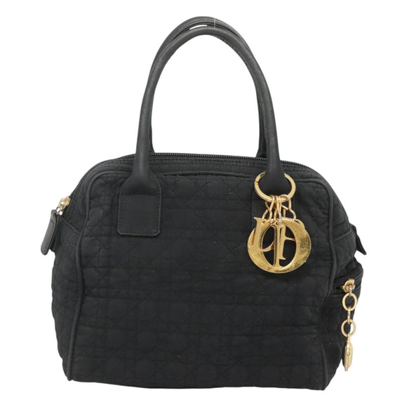Christian Dior Canage Hand Bag Nylon Black Gold Auth BA3208