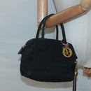 Christian Dior Canage Hand Bag Nylon Black Gold Auth BA3208-21
