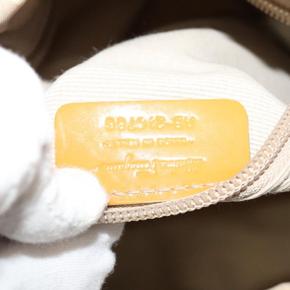 Salvatore Ferragamo Vala Shoulder Bag Nylon Beige Gold Auth BA3215