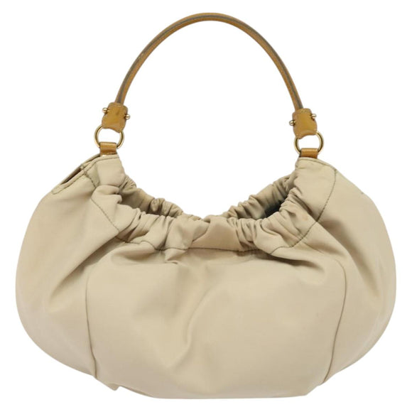 Salvatore Ferragamo Vala Shoulder Bag Nylon Beige Gold Auth BA3215