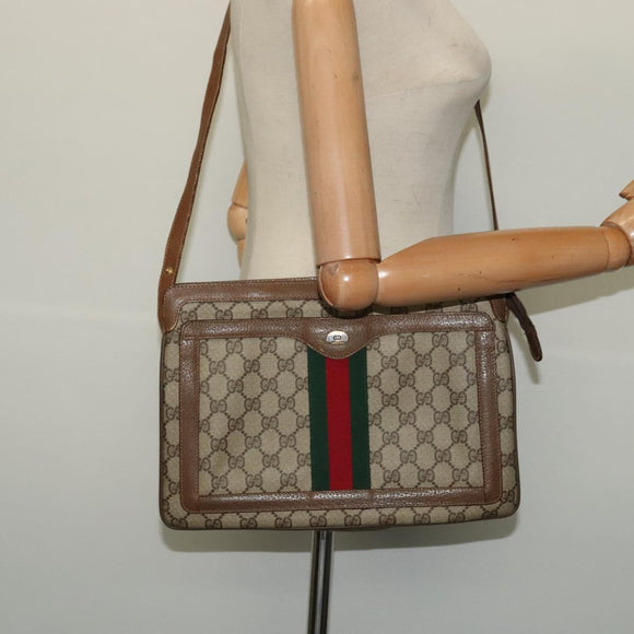 GUCCI GG Supreme Web Sherry Line Shoulder Bag PVC Beige 41 02 013 Auth BA3218