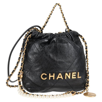CHANEL Chain Chanel 22 Shoulder Bag Leather Black Gold CC Auth BA3220SM