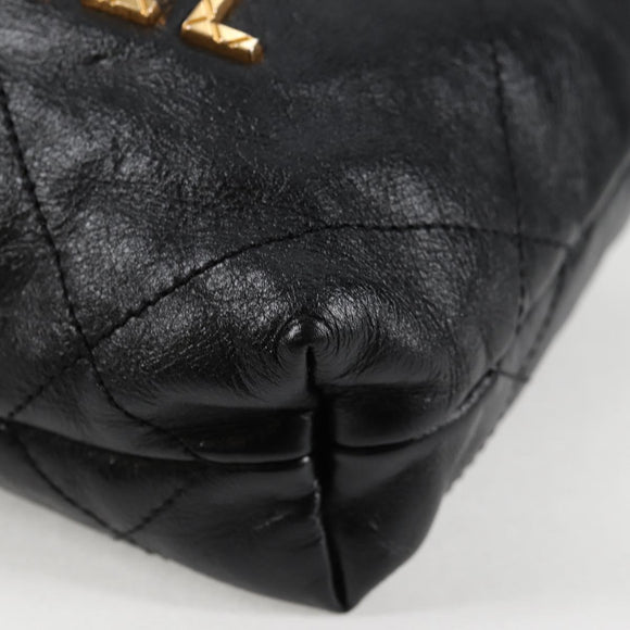 CHANEL Chain Chanel 22 Shoulder Bag Leather Black Gold CC Auth BA3220SM