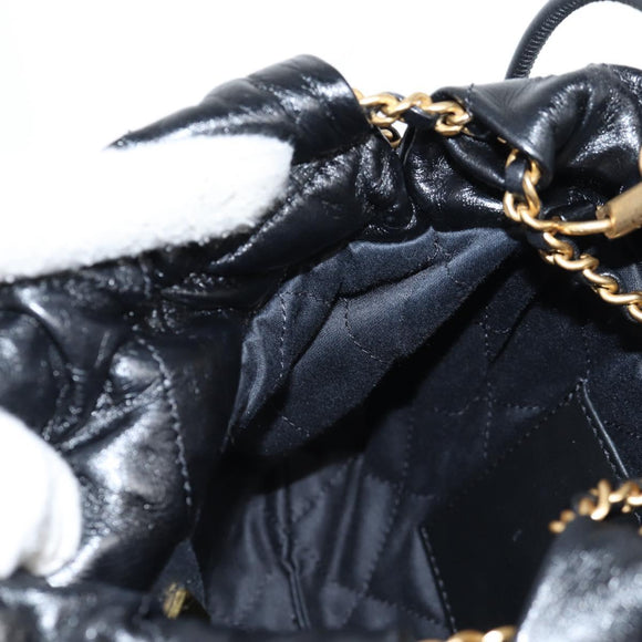 CHANEL Chain Chanel 22 Shoulder Bag Leather Black Gold CC Auth BA3220SM