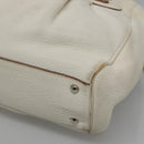Salvatore Ferragamo Gancini Schoudertas Leer Wit Zilver Auth BA3224-9