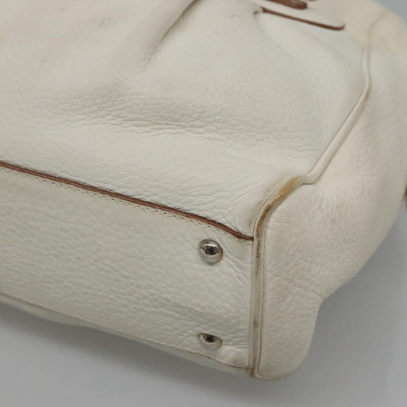 Salvatore Ferragamo Gancini Schoudertas Leer Wit Zilver Auth BA3224