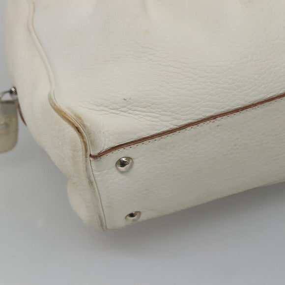 Salvatore Ferragamo Gancini Shoulder Bag Leather White Silver Auth BA3224