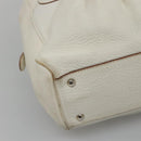Salvatore Ferragamo Gancini Schoudertas Leer Wit Zilver Auth BA3224-16
