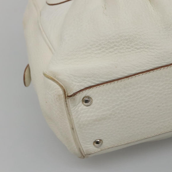 Salvatore Ferragamo Gancini Schoudertas Leer Wit Zilver Auth BA3224