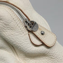 Salvatore Ferragamo Gancini Schoudertas Leer Wit Zilver Auth BA3224-10