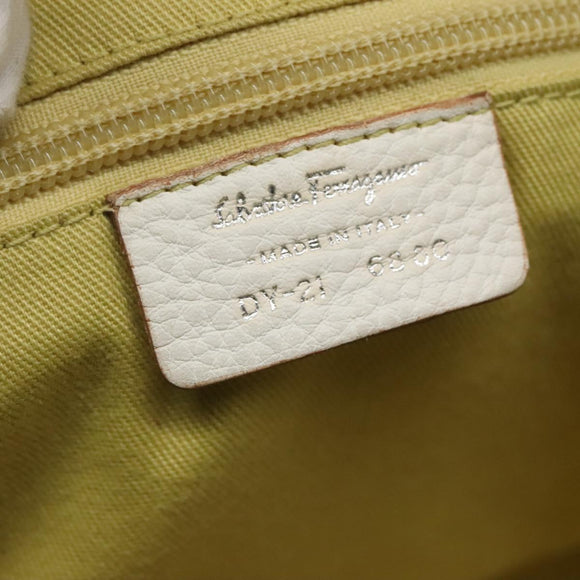 Salvatore Ferragamo Gancini Shoulder Bag Leather White Silver Auth BA3224