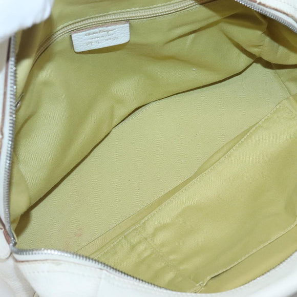 Salvatore Ferragamo Gancini Shoulder Bag Leather White Silver Auth BA3224