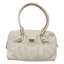 Salvatore Ferragamo Gancini Schoudertas Leer Wit Zilver Auth BA3224-13