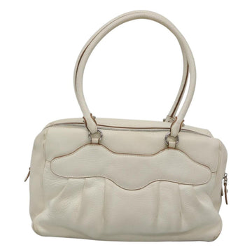 Salvatore Ferragamo Gancini Shoulder Bag Leather White Silver Auth BA3224 - 0