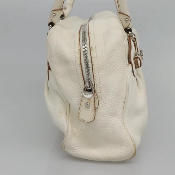 Salvatore Ferragamo Gancini Schoudertas Leer Wit Zilver Auth BA3224