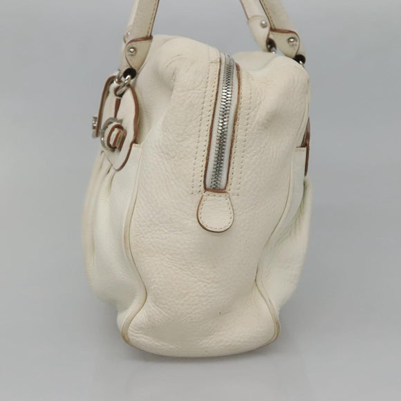 Salvatore Ferragamo Gancini Shoulder Bag Leather White Silver Auth BA3224