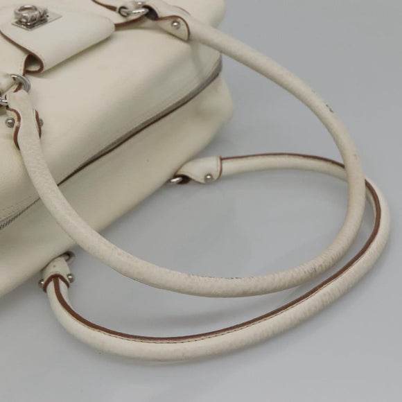 Salvatore Ferragamo Gancini Shoulder Bag Leather White Silver Auth BA3224