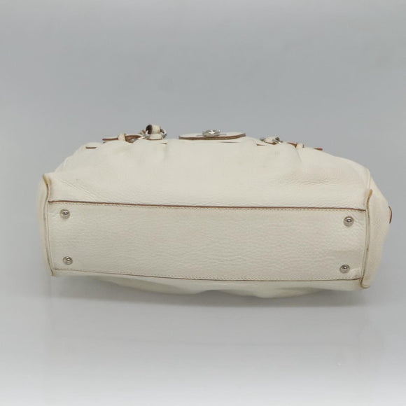 Salvatore Ferragamo Gancini Shoulder Bag Leather White Silver Auth BA3224