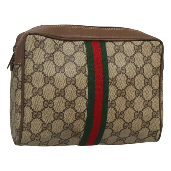 GUCCI GG Supreme Web Sherry Line Clutch Bag PVC Beige 89 01 012 Auth BA3229