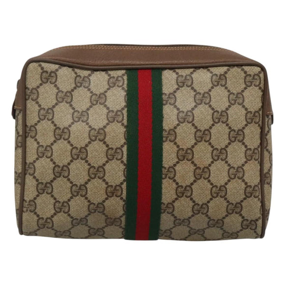 GUCCI GG Supreme Web Sherry Line Clutch Bag PVC Beige 89 01 012 Auth BA3229