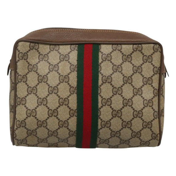 GUCCI GG Supreme Web Sherry Line Clutch Bag PVC Beige 89 01 012 Auth BA3229