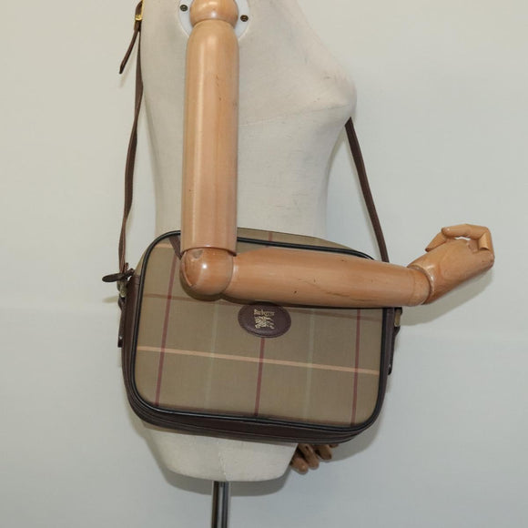 Burberrys Nova Check Shoulder Bag Canvas Beige Gold Auth BA3236