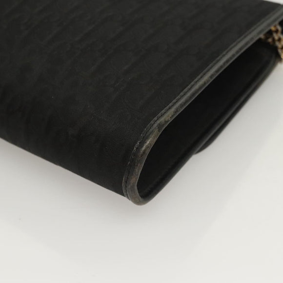 Christian Dior Trotter Canvas Chain Shoulder Bag Black Gold Auth BA3240