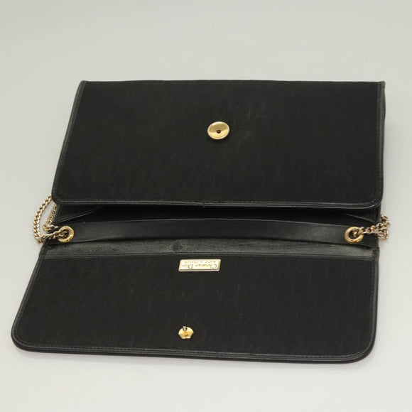 Christian Dior Trotter Canvas Chain Shoulder Bag Black Gold Auth BA3240