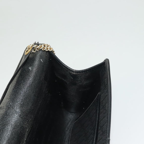 Christian Dior Trotter Canvas Chain Shoulder Bag Black Gold Auth BA3240