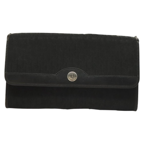 Christian Dior Trotter Canvas Chain Shoulder Bag Black Gold Auth BA3240