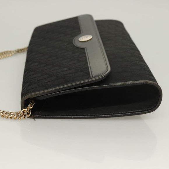 Christian Dior Trotter Canvas Chain Shoulder Bag Black Gold Auth BA3240