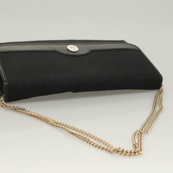 Christian Dior Trotter Canvas Chain Shoulder Bag Black Gold Auth BA3240