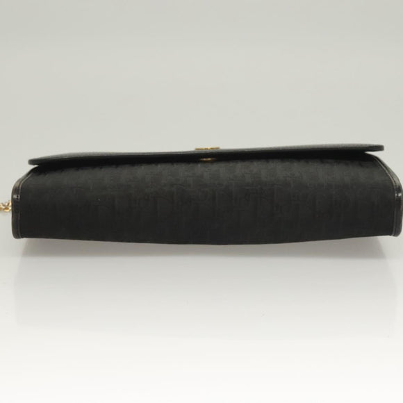 Christian Dior Trotter Canvas Chain Shoulder Bag Black Gold Auth BA3240