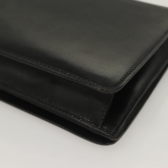 BALLY Wallet Chain Shoulder Bag Leather Gold Black Auth BA3241