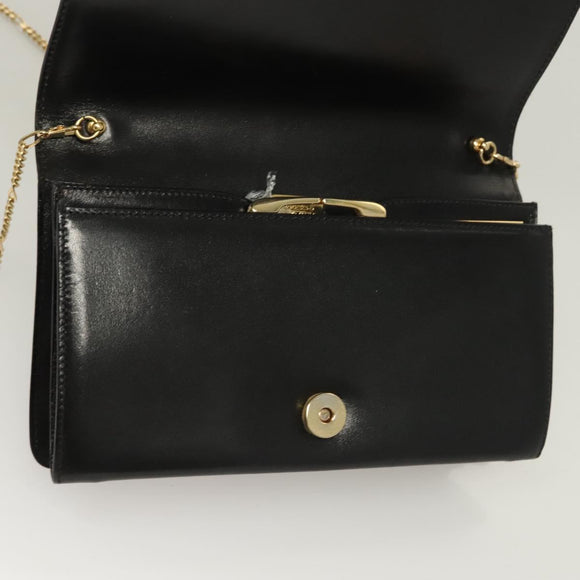 BALLY Wallet Chain Shoulder Bag Leather Gold Black Auth BA3241